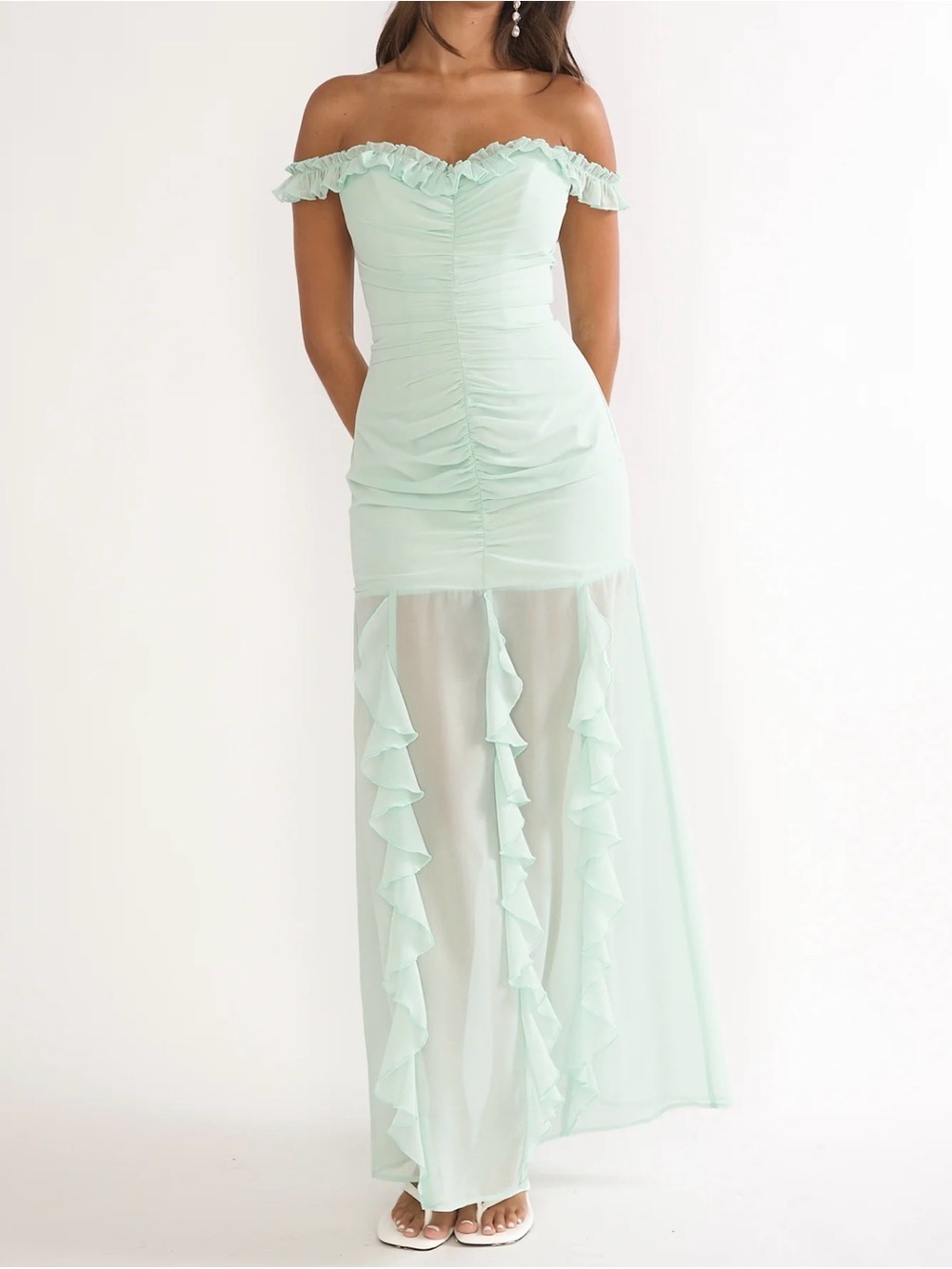 Selfie Leslie Mint Green Chiffon Ruffled Wedding Dress